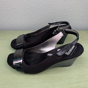 Anne Klein Sport Black Open-Toed Wedges